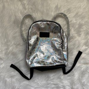 TIGI Silver Metallic Holographic Leopard Small Backpack